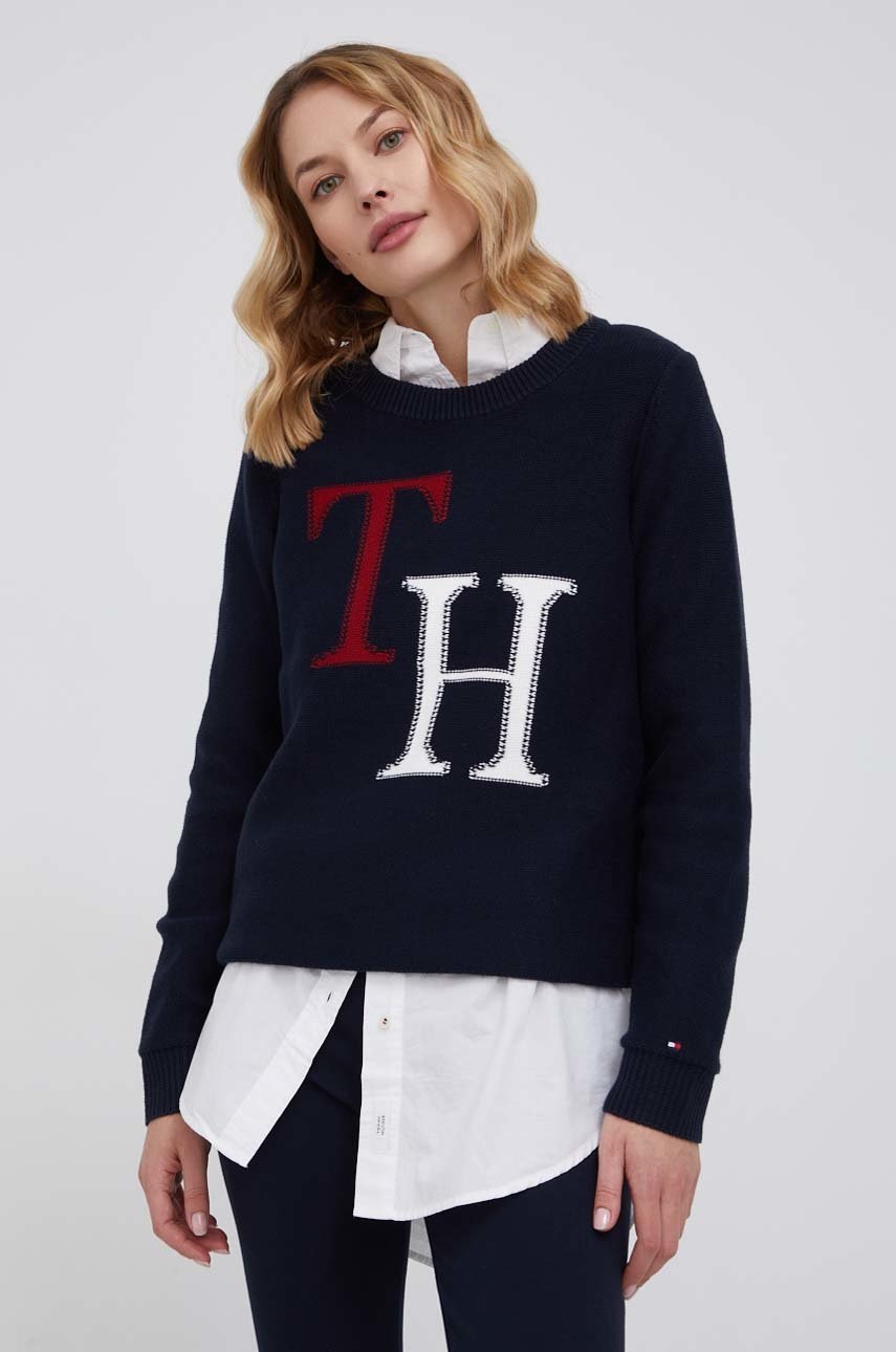 

Памучен пуловер Tommy Hilfiger дамски в тъмносиньо, Тъмносин