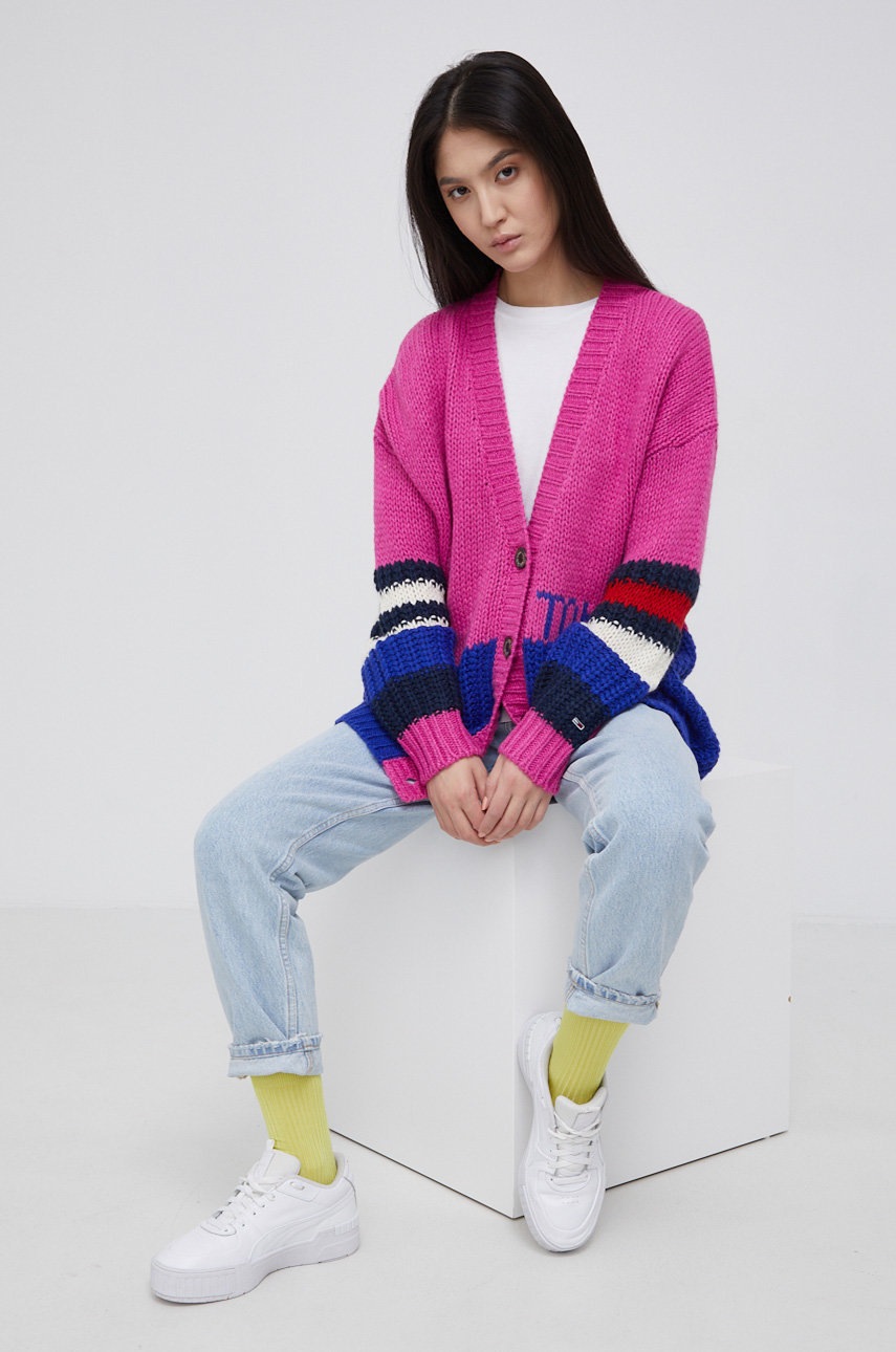 

Кардиган с примесью шерсти Tommy Jeans женский цвет розовый