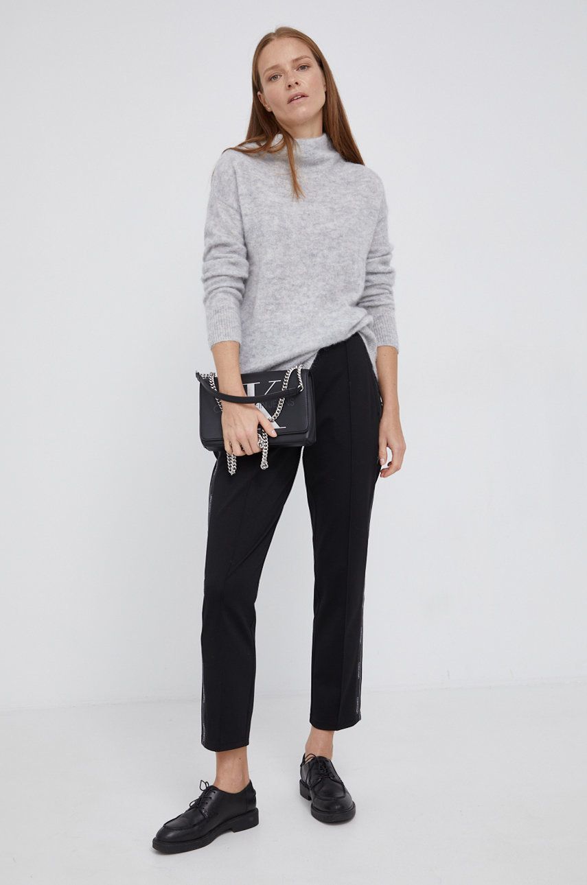 Calvin Klein Sweter wełniany damski kolor szary z półgolfem