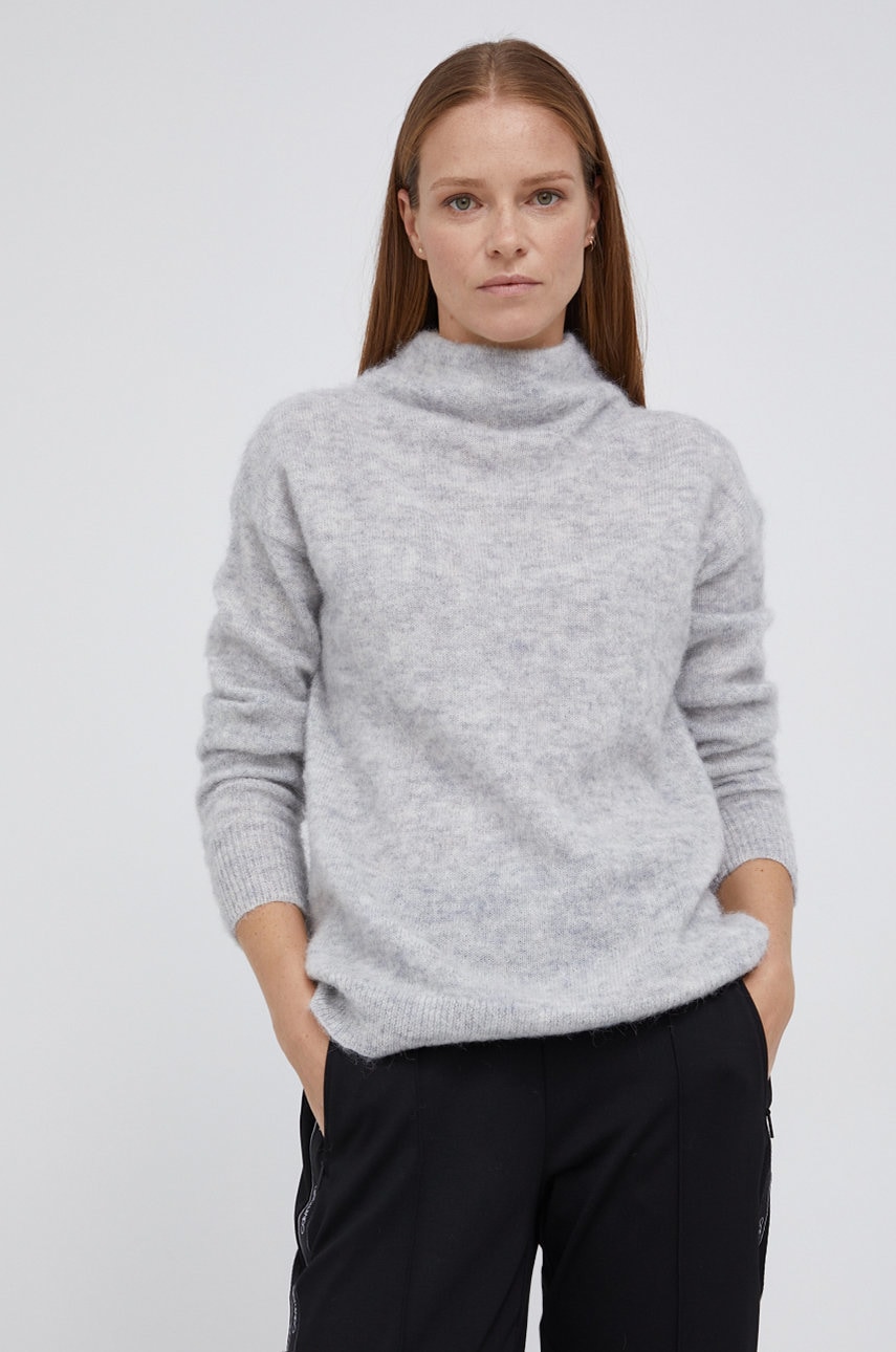 

Шерстяной свитер Calvin Klein женский цвет серый с полугольфом