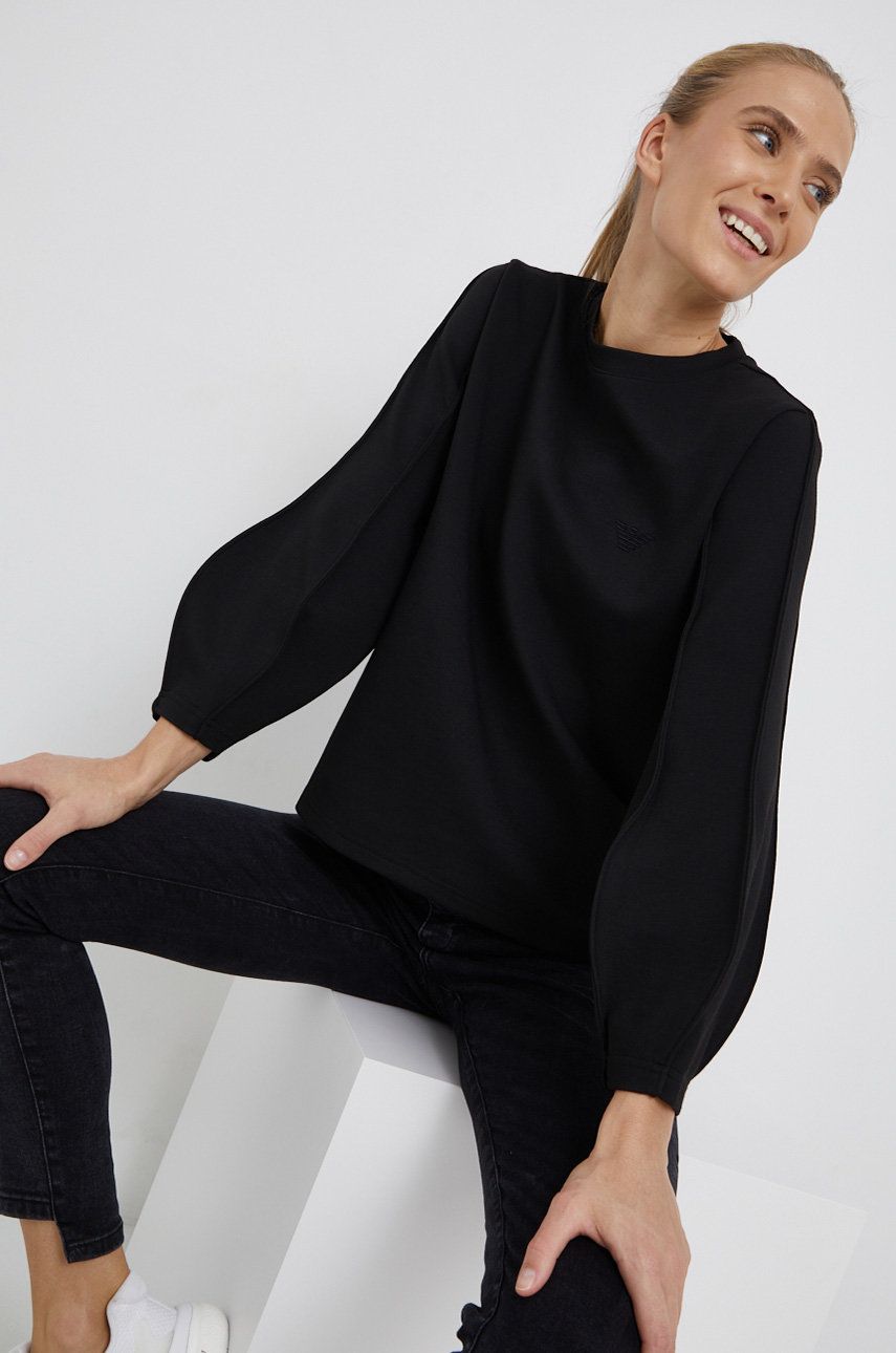 Emporio Armani Bluză femei, culoarea negru, material neted answear.ro imagine megaplaza.ro