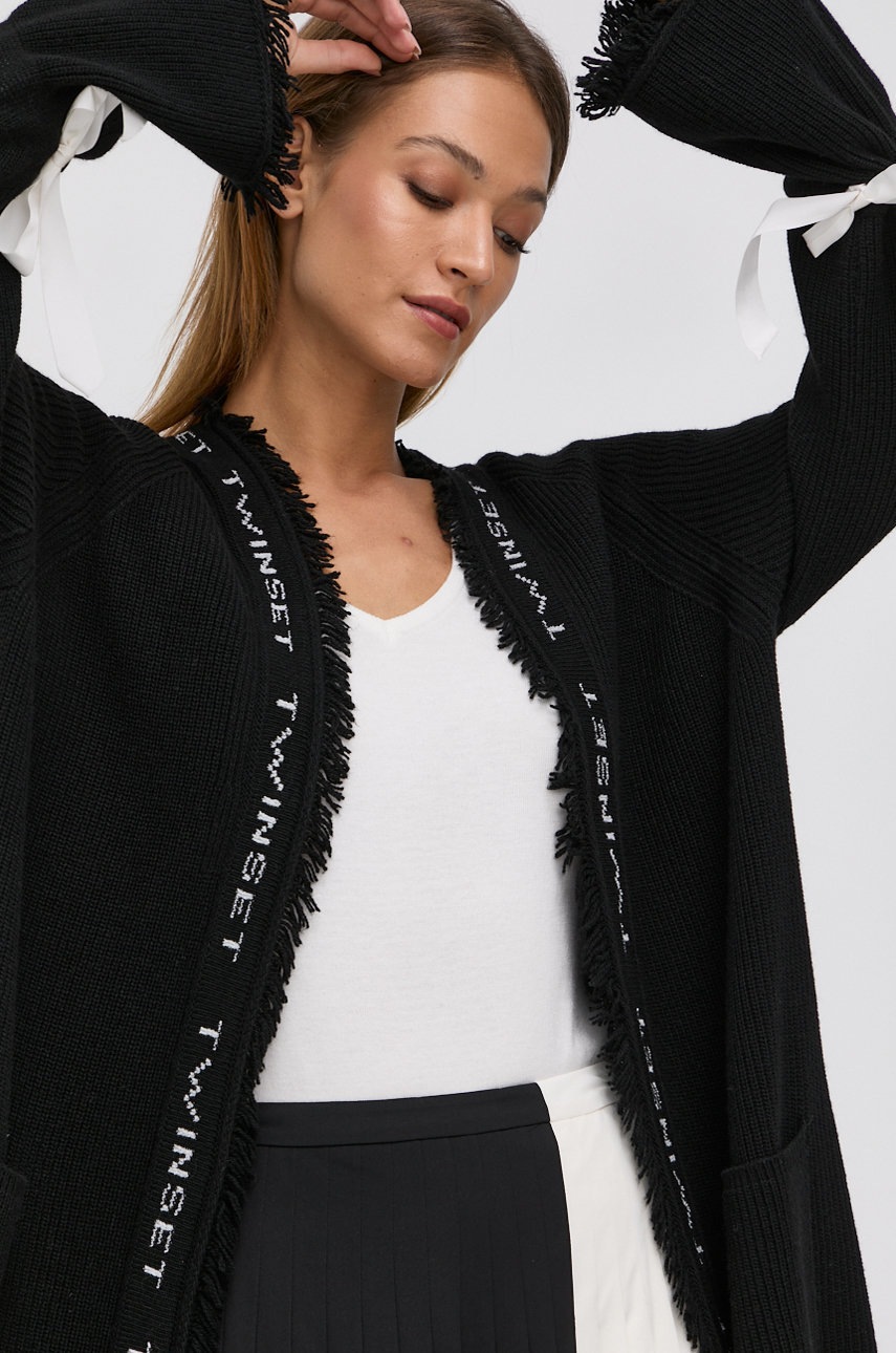 

Жилетка с вълна Twinset дамска в черно от лека материя, Черен