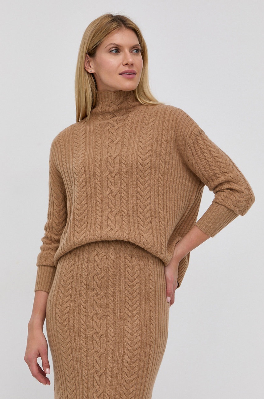 

Вълнен пуловер Lauren Ralph Lauren дамски в бежово с ниско поло, Бежов