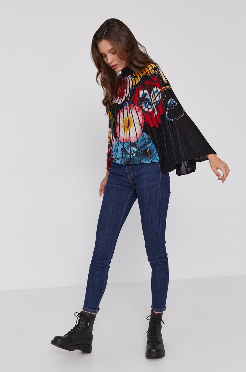 

Свитер Desigual женский цвет чёрный лёгкий с полугольфом