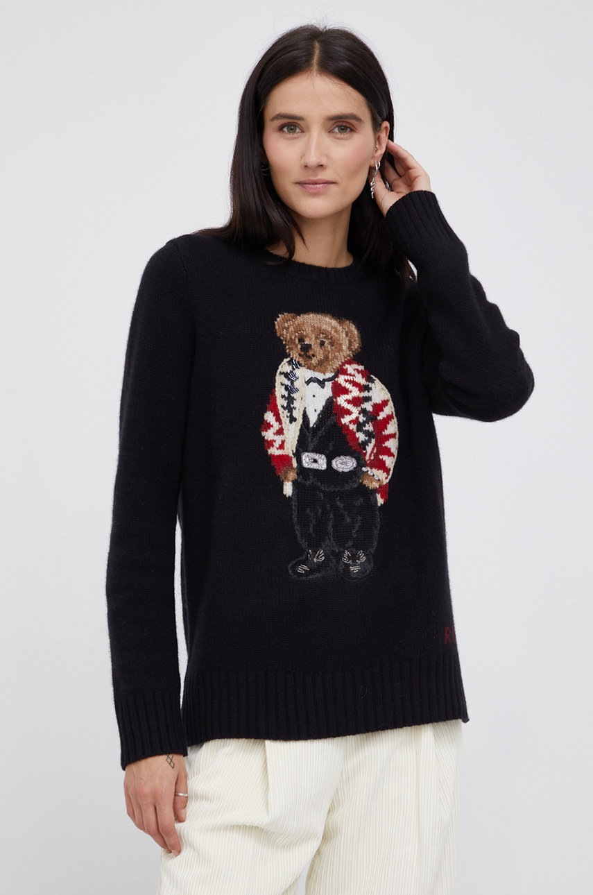 

Вълнен пуловер Polo Ralph Lauren дамски в черно, Черен