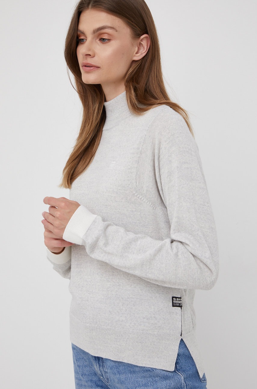 

Пуловер G-Star Raw дамски от лека материя с поло, Сив
