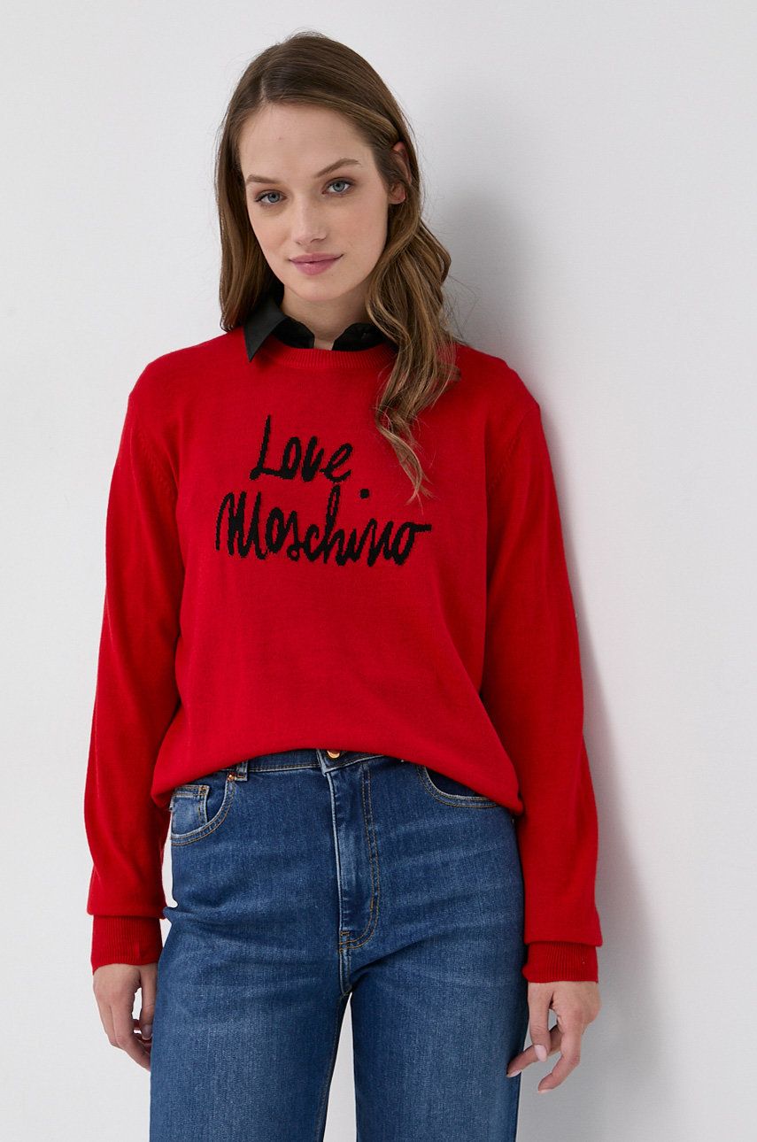 Love Moschino Pulover de lână femei, culoarea rosu, light