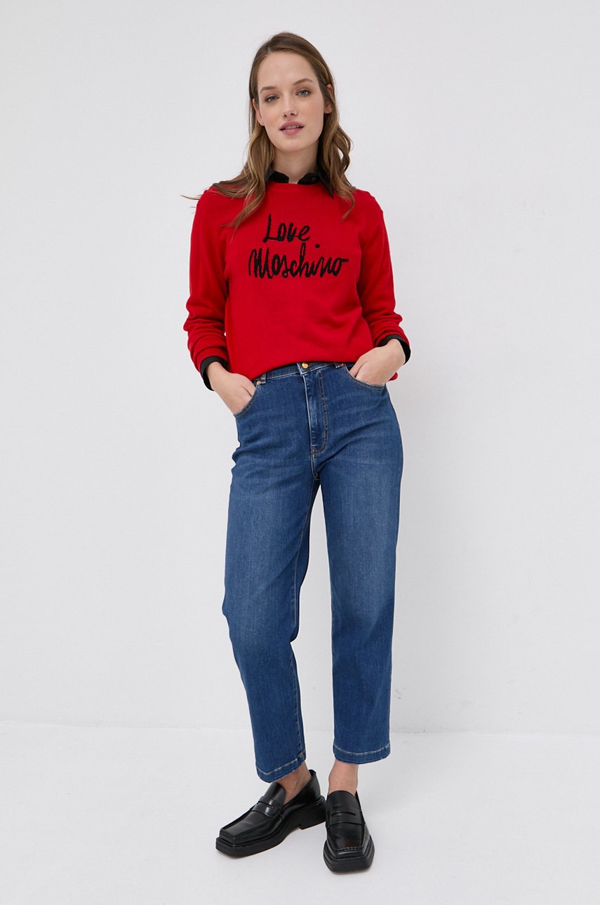 

Шерстяной свитер Love Moschino женский цвет красный лёгкий