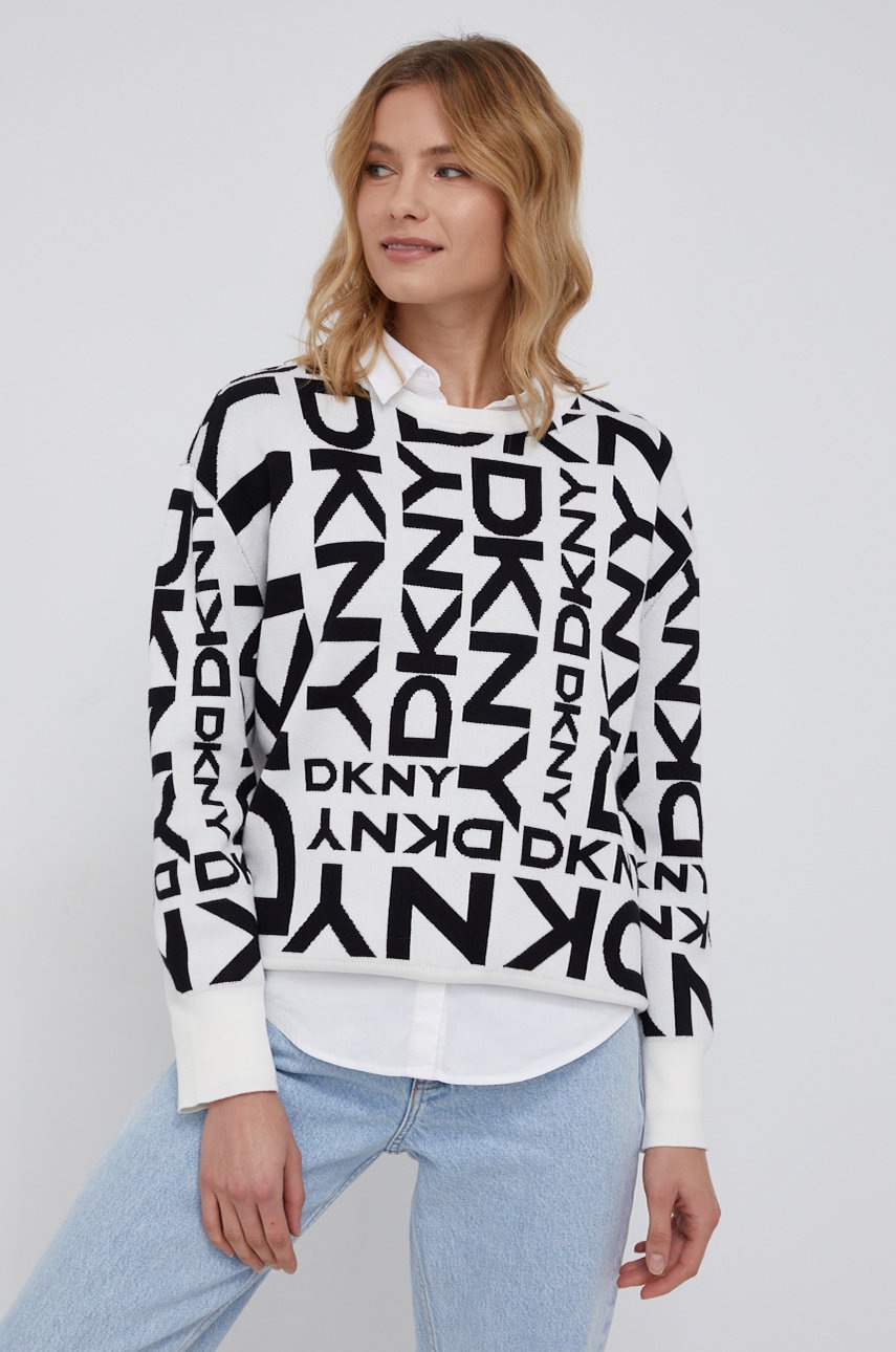 

Пуловер Dkny дамски в бяло от лека материя, Бял