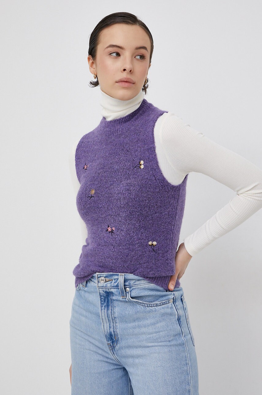 Jdy vestă femei, culoarea violet, cu turtleneck