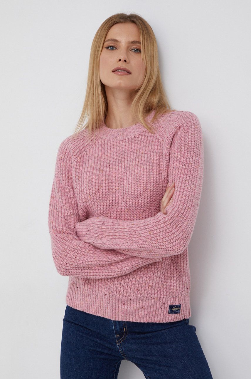 Superdry Pulover de lână femei, culoarea roz, light answear.ro imagine megaplaza.ro