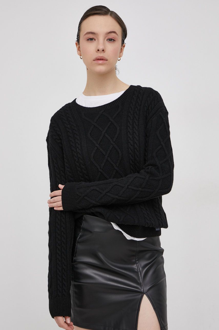 Superdry Pulover de lână femei, culoarea negru, calduros answear.ro imagine megaplaza.ro