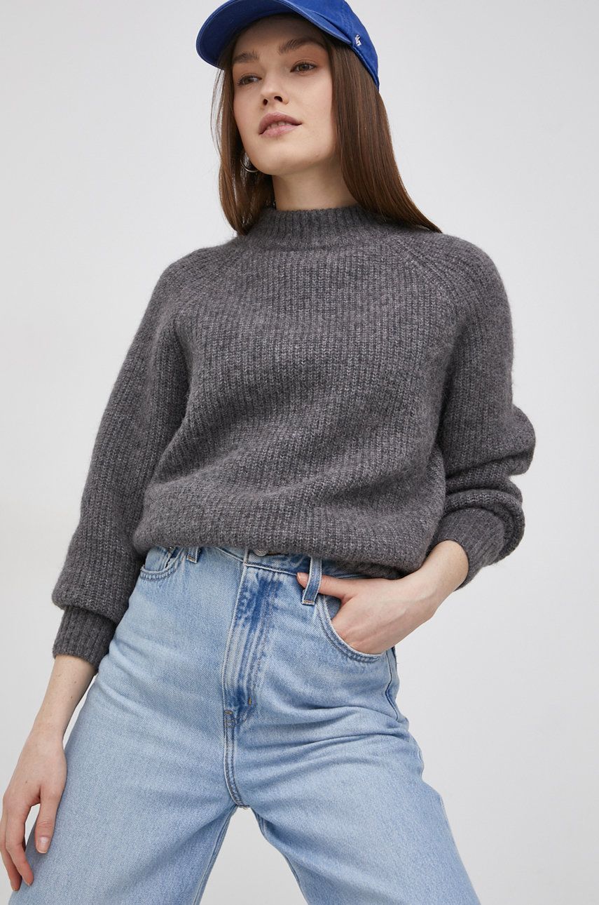 Superdry Sweter wełniany damski kolor szary ciepły