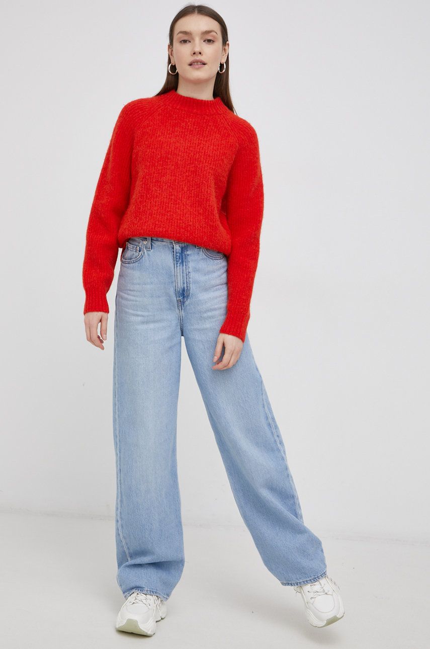 Superdry Sweter wełniany damski kolor czerwony ciepły