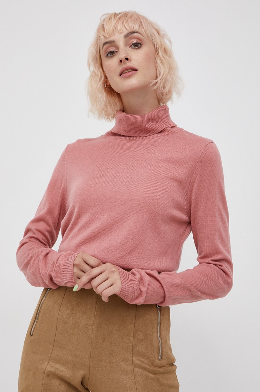 Brave soul pulover femei, culoarea roz, cu guler