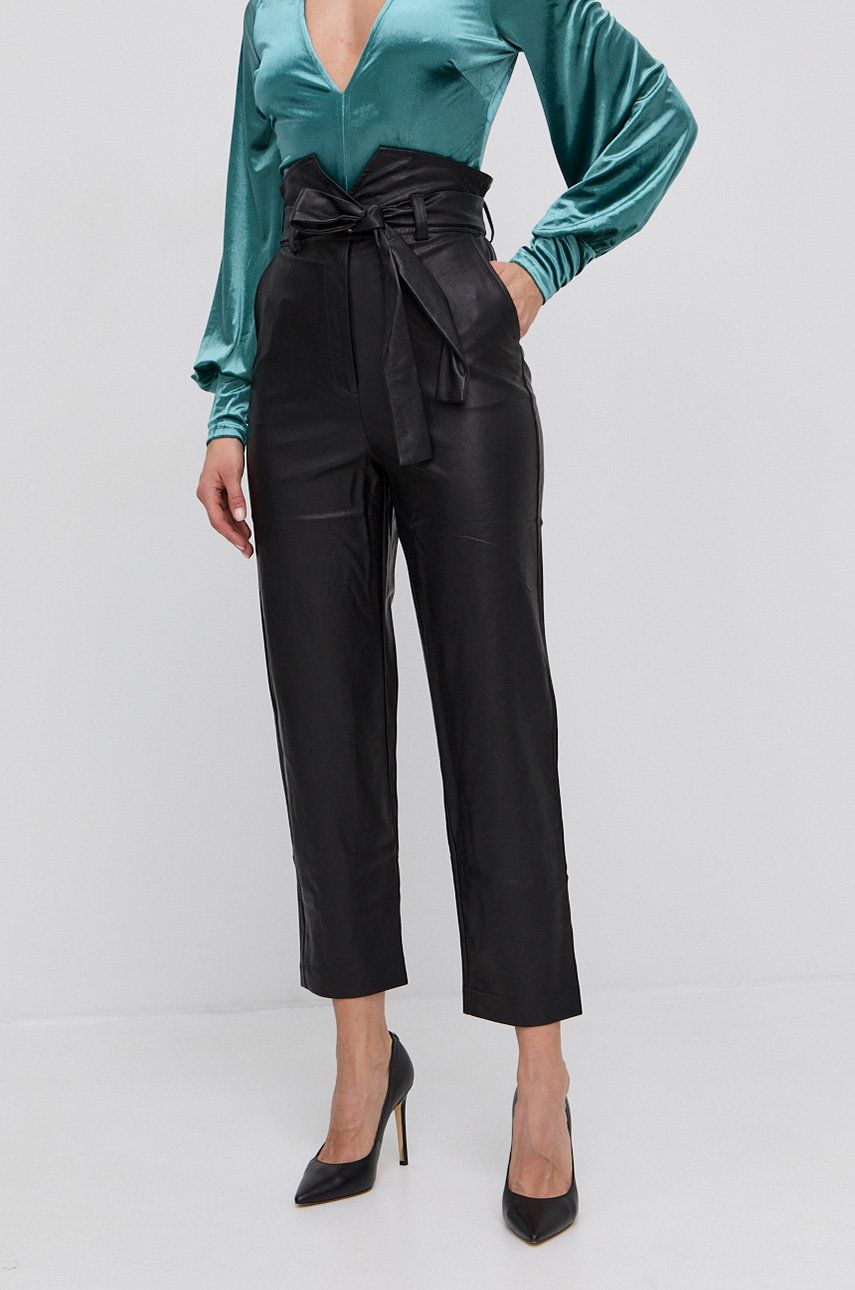 Bardot Pantaloni femei, culoarea negru, model drept, high waist answear imagine noua