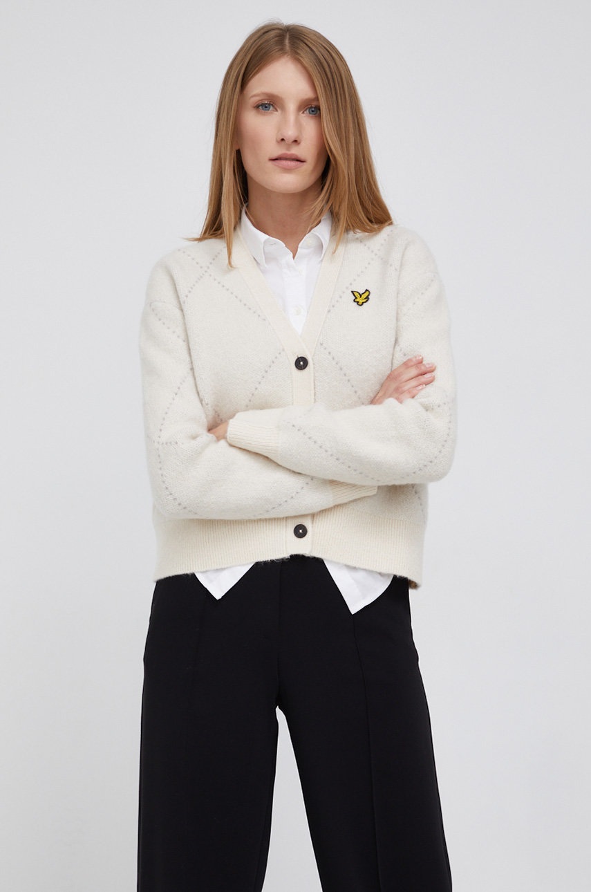 

Кардиган з домішкою вовни Lyle & Scott жіночий колір прозорий теплий