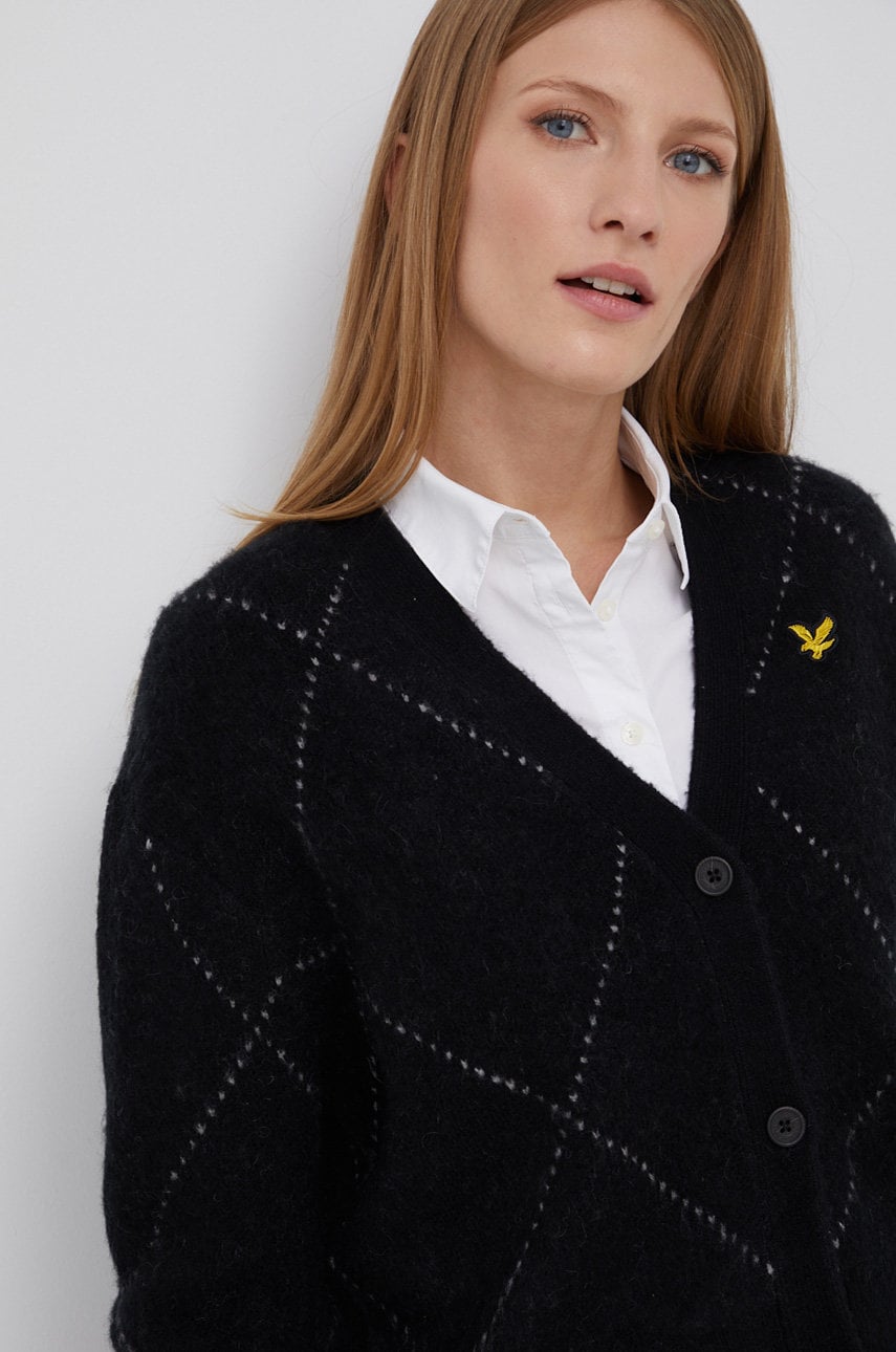 Lyle & scott cardigan din amestec de lână femei, culoarea negru, calduros