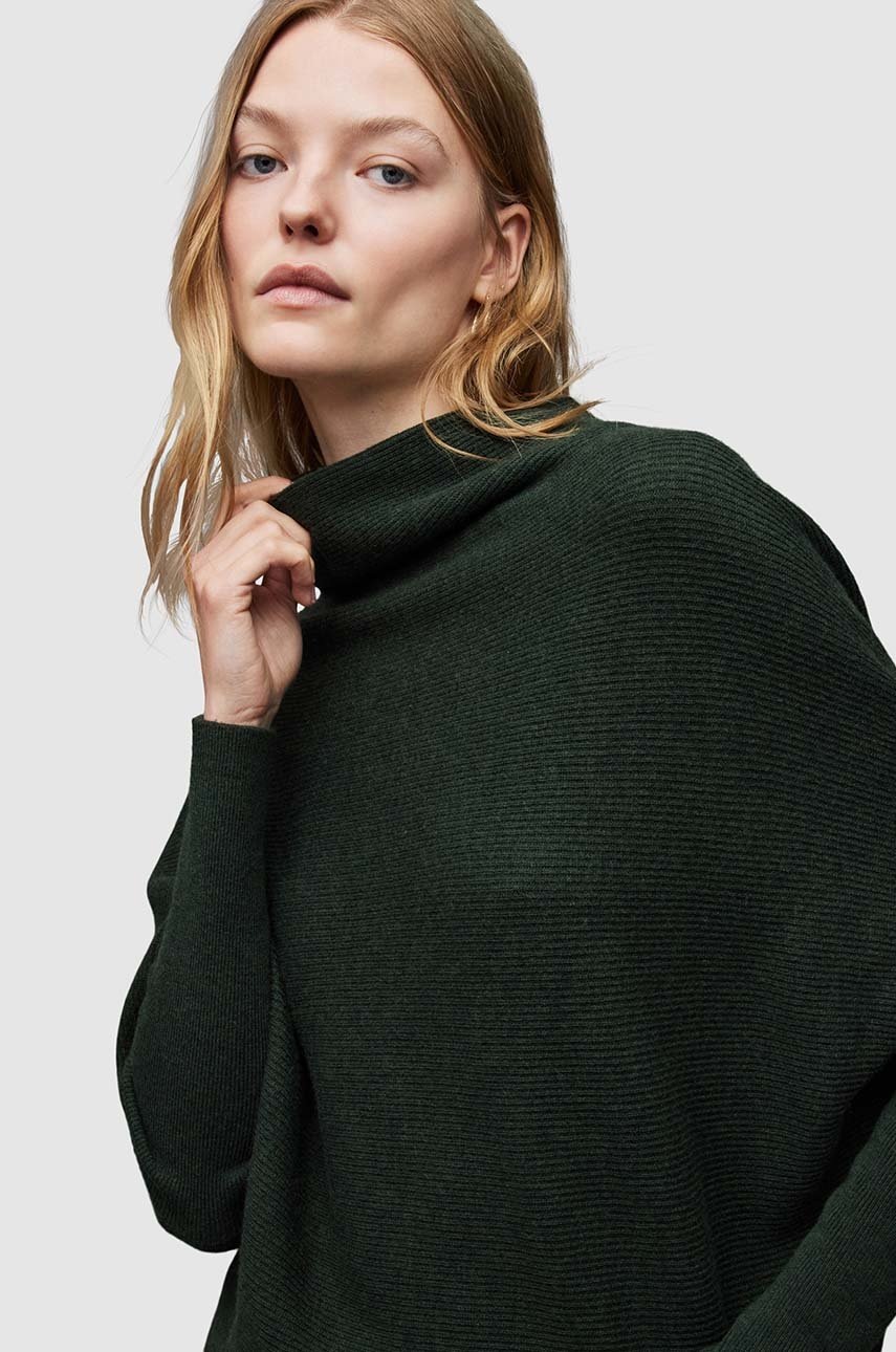

Шерстяной свитер AllSaints женский цвет зелёный с полугольфом