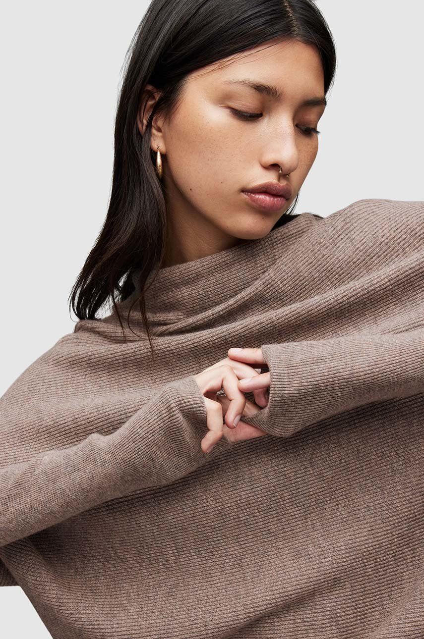 

Шерстяной свитер AllSaints женский цвет фиолетовый с полугольфом