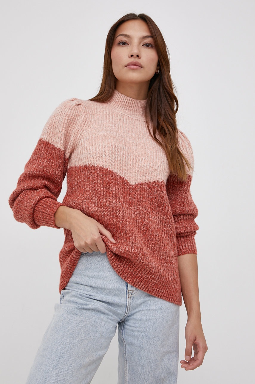 

Свитер с примесью шерсти Vero Moda женский цвет розовый тёплый с полугольфом