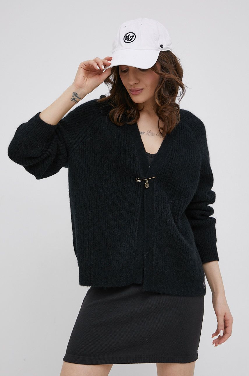 Superdry cardigan din lana femei, culoarea negru, călduros ANSWEAR