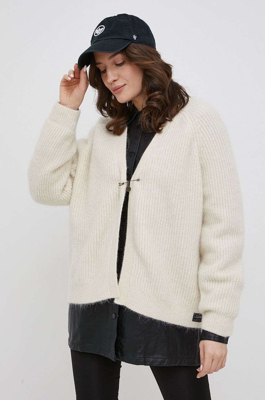 Superdry cardigan din lana femei, culoarea crem, călduros imagine reduceri black friday 2021 answear.ro