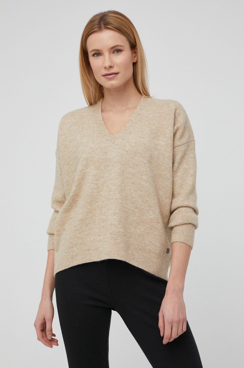 Superdry pulover din amestec de lana femei, culoarea bej,