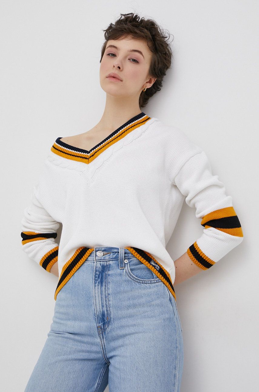 Superdry Sweter bawełniany damski kolor biały ciepły