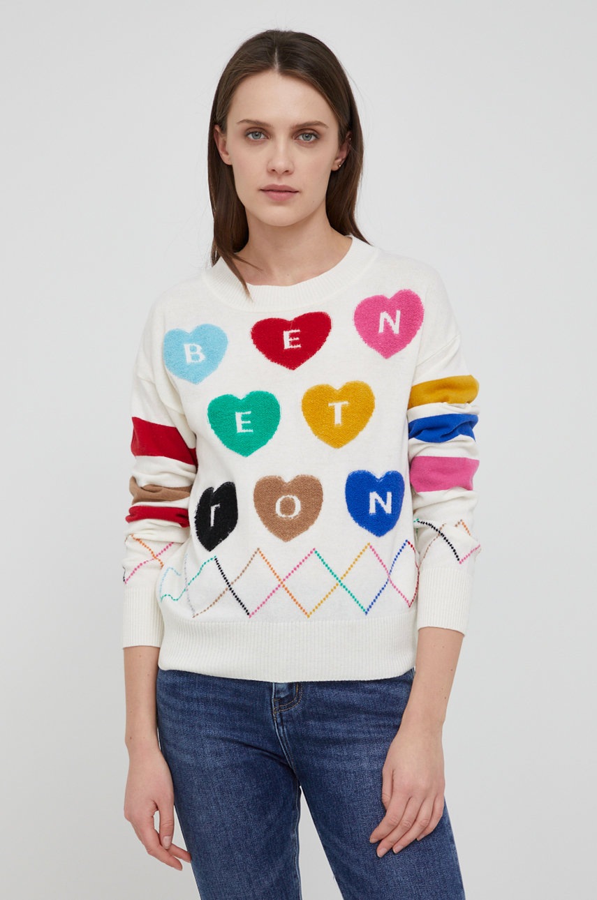 

Пуловер с кашмир United Colors of Benetton дамски в бяло от лека материя, Бял