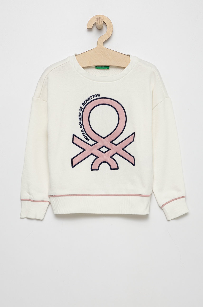 

Детски памучен суичър United Colors of Benetton в бяло с принт, Бял
