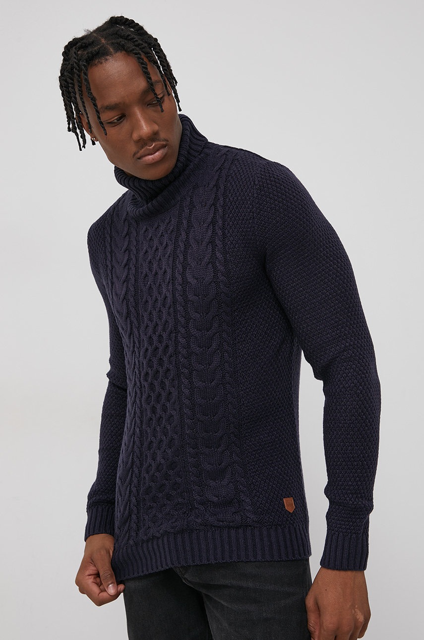 

Пуловер Jack & Jones мъжки в тъмносиньо с широко поло, Тъмносин