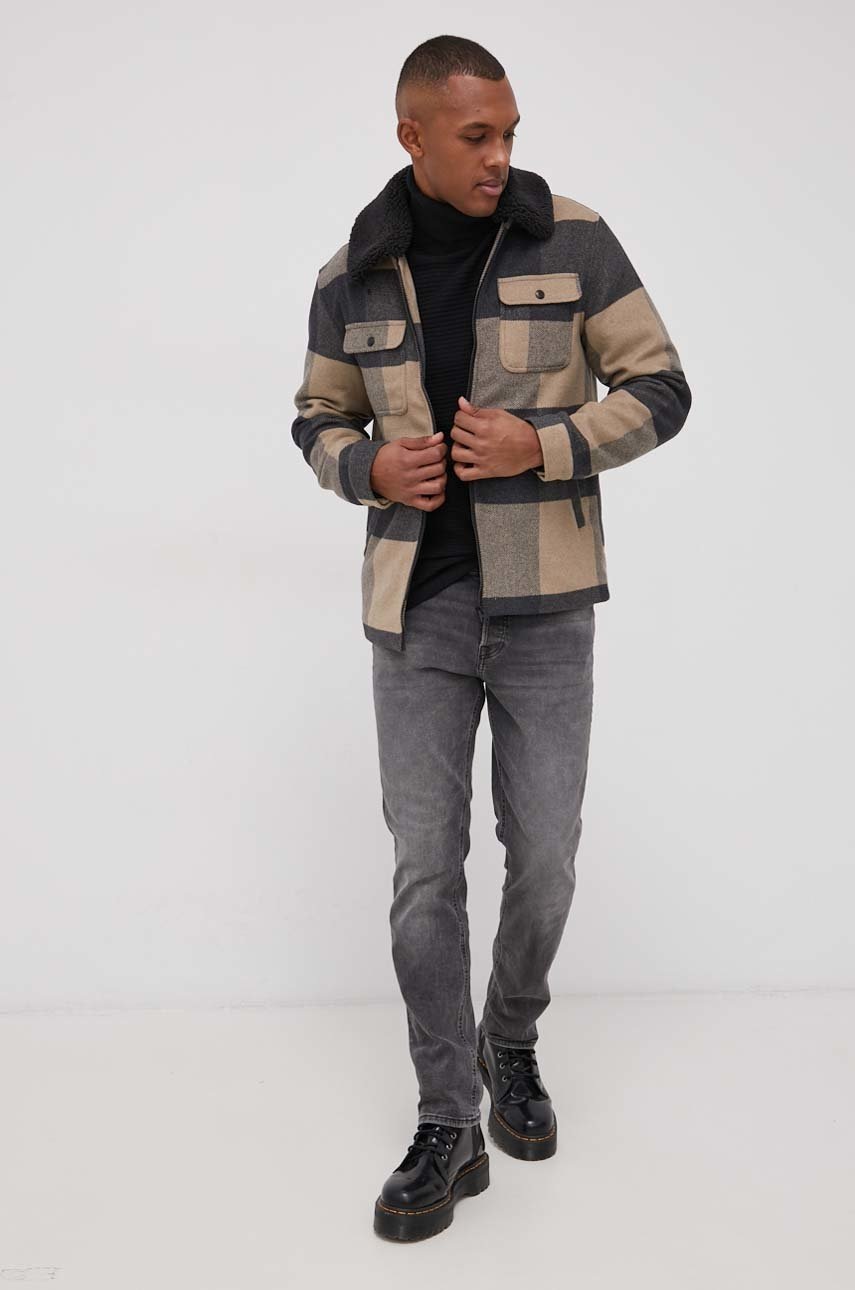 

Хлопковый свитер Jack & Jones мужской цвет чёрный лёгкий с гольфом