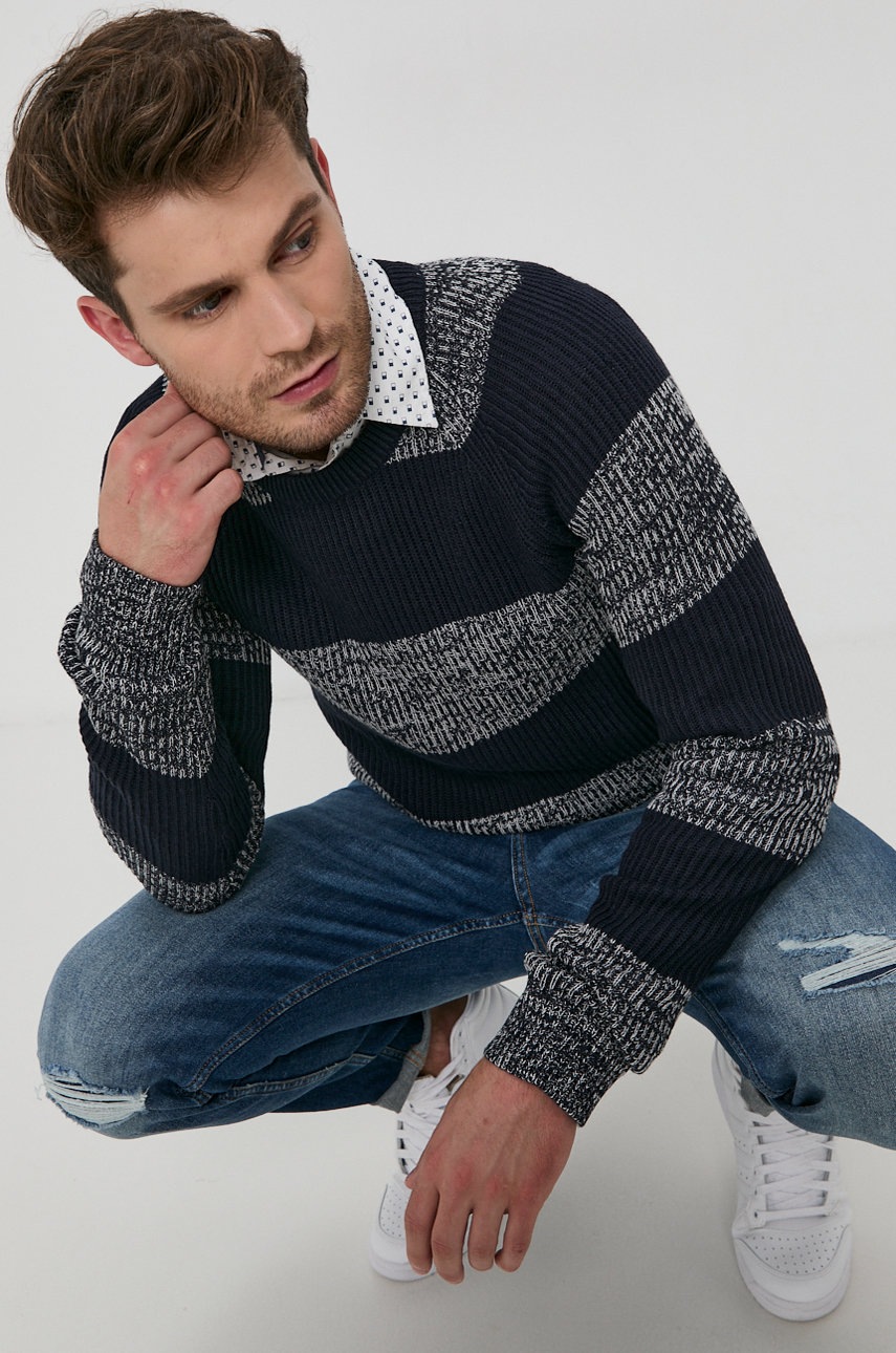 

Пуловер Jack & Jones мъжки в тъмносиньо от топла материя, Тъмносин