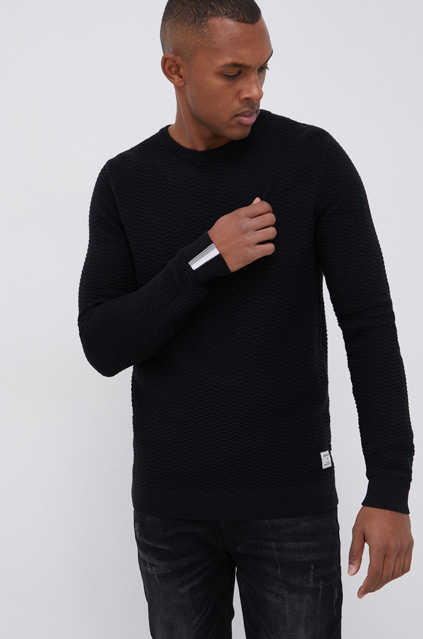 

Памучен пуловер Jack & Jones мъжки в черно от лека материя, Черен