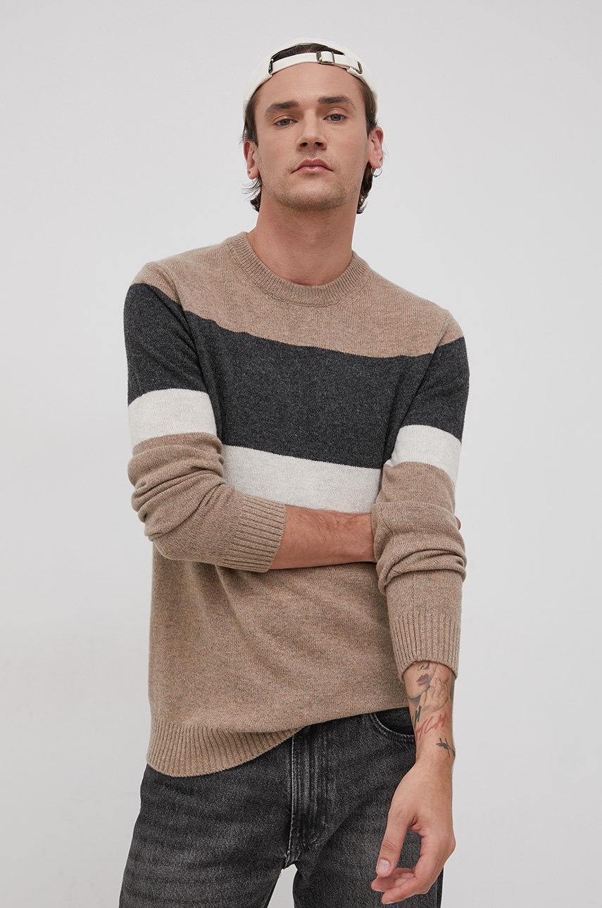 

Вълнен пуловер Premium by Jack&Jones мъжки в бежово от лека материя, Бежов