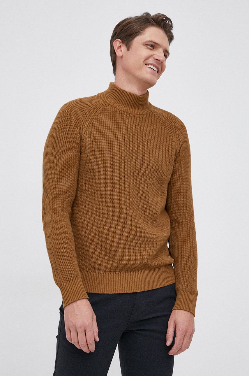 Selected Homme Sweter bawełniany męski kolor brązowy z półgolfem
