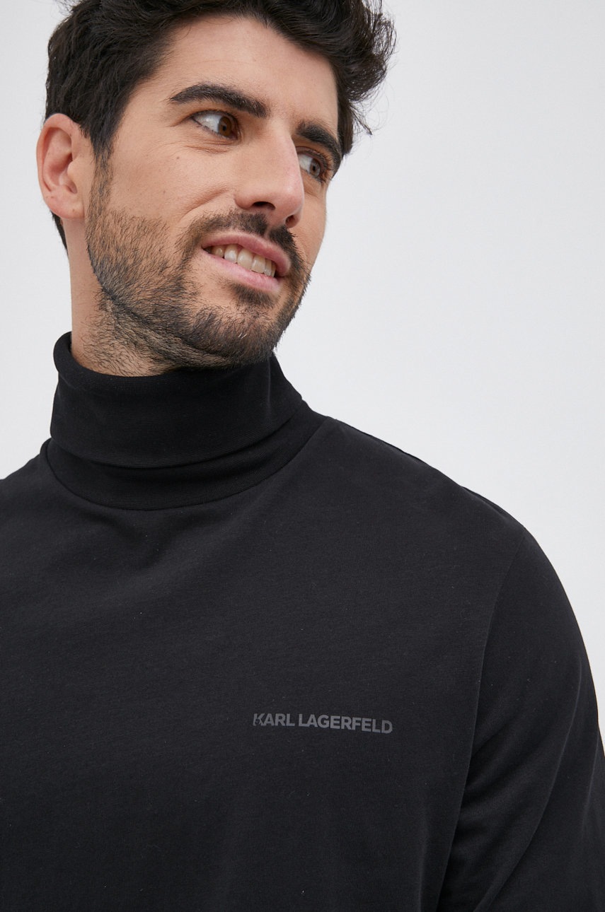 

Памучна блуза с дълги ръкави Karl Lagerfeld в черно с изчистен дизайн, Черен