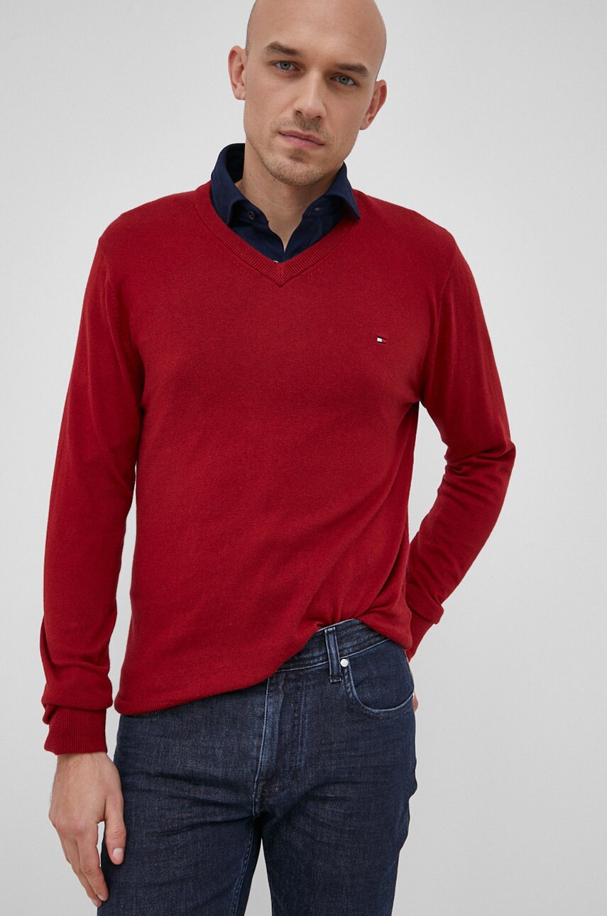 

Пуловер с кашмир Tommy Hilfiger мъжки в червено, Червен