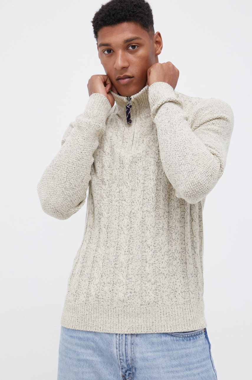 

Пуловер Produkt by Jack & Jones мъжки в бежово с ниско поло, Бежов