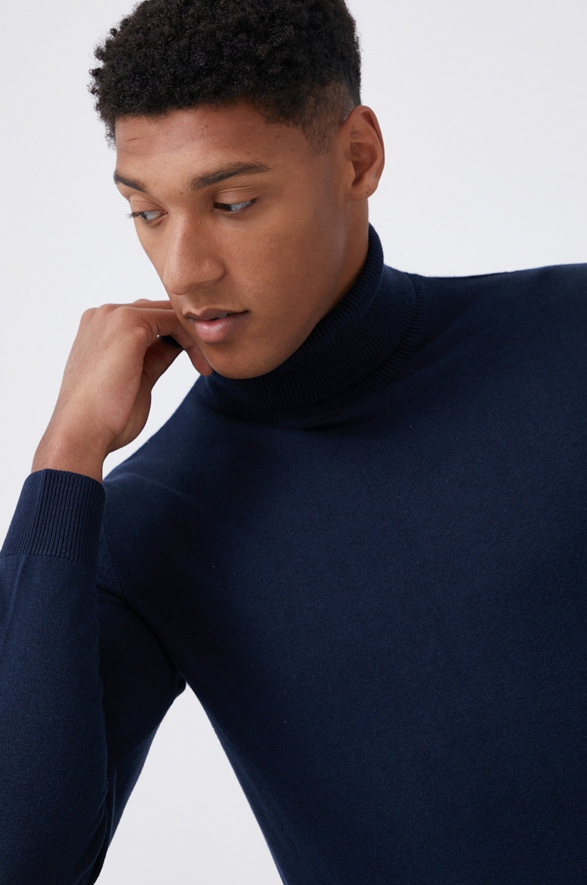 

Пуловер Produkt by Jack & Jones мъжки в тъмносиньо с широко поло, Тъмносин