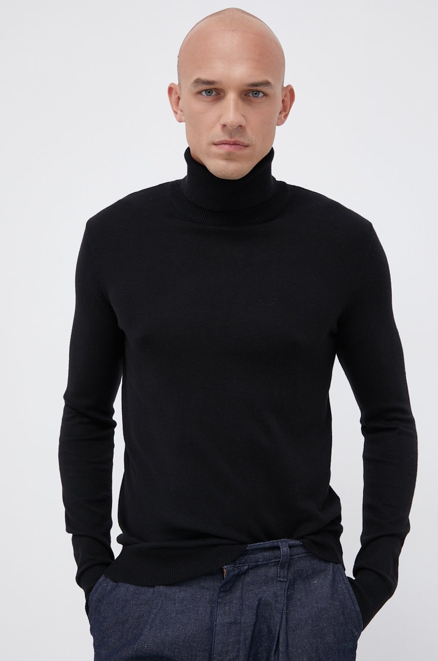 

Пуловер Produkt by Jack & Jones мъжки в черно с широко поло, Черен
