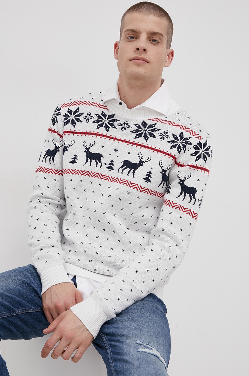 Jack & jones pulover de bumbac bărbați, culoarea crem