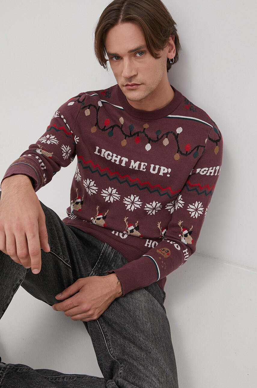 Jack & jones pulover de bumbac bărbați, culoarea violet