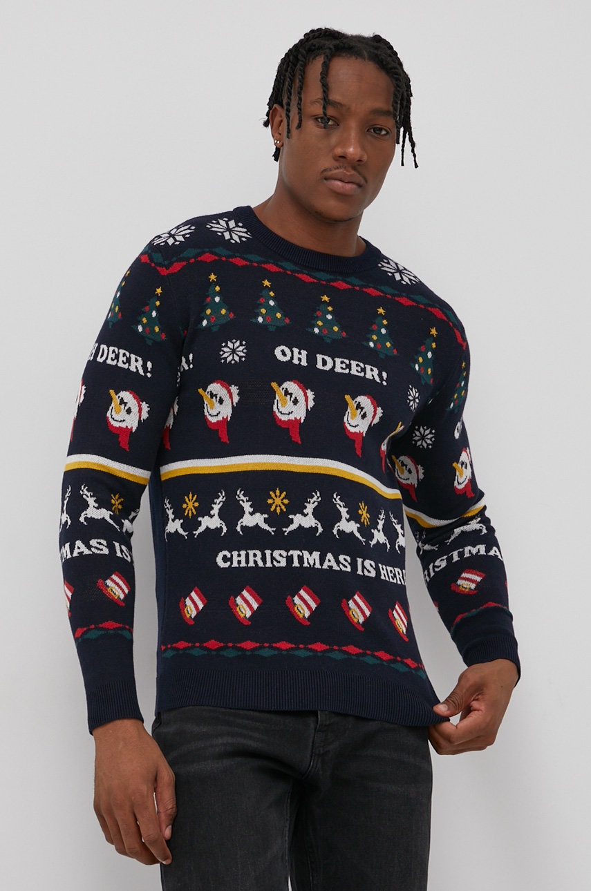 

Памучен пуловер Jack & Jones мъжки в тъмносиньо, Тъмносин