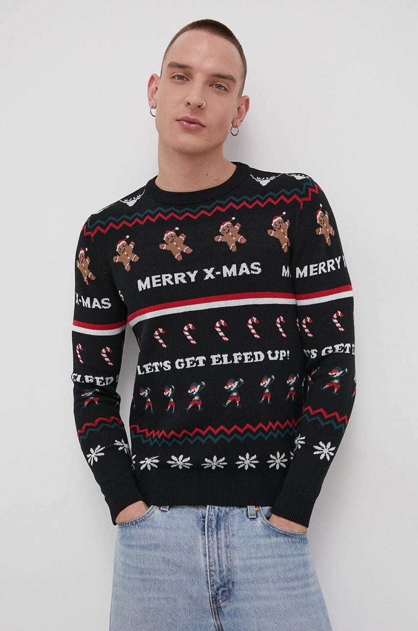 Jack & jones pulover de bumbac bărbați, culoarea negru