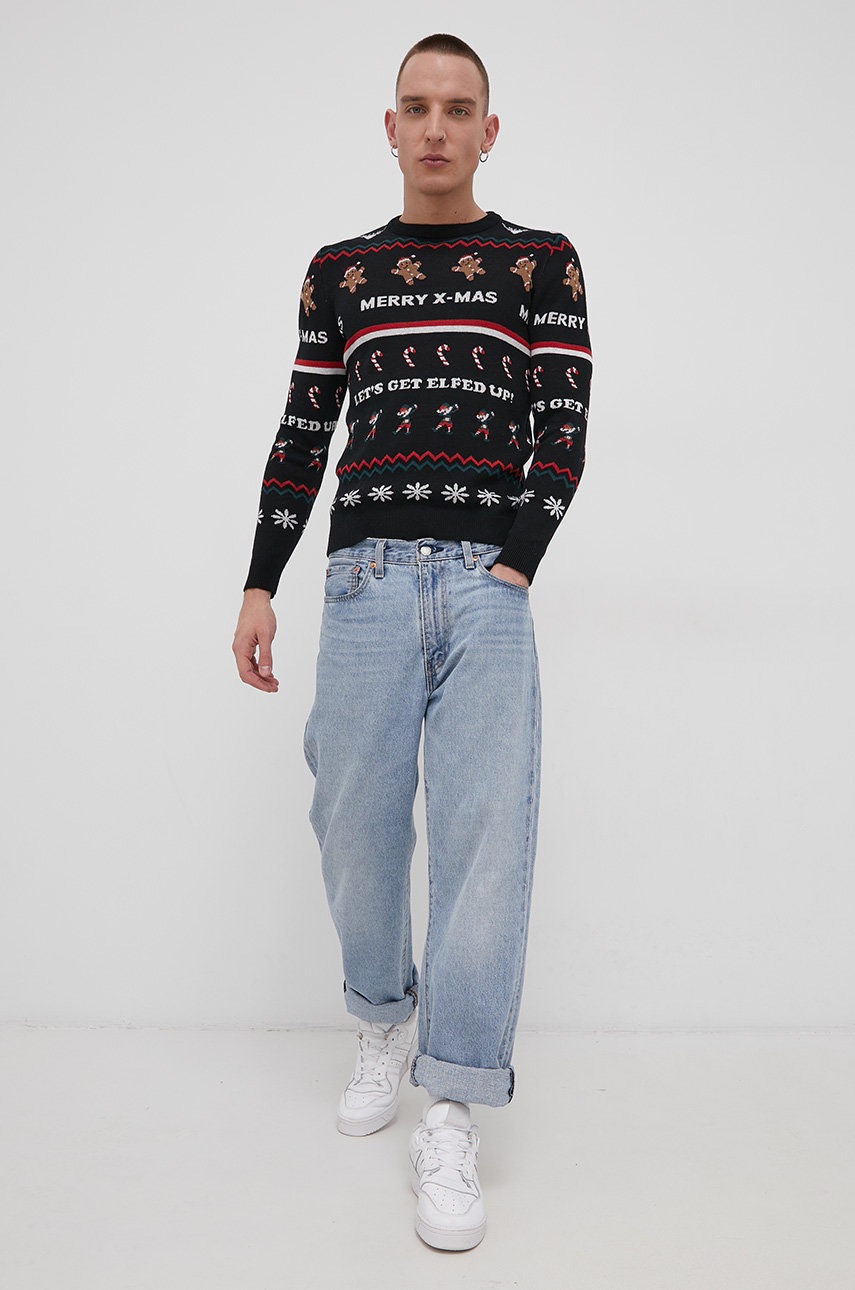 

Бавовняний светер Jack & Jones чоловічий колір чорний