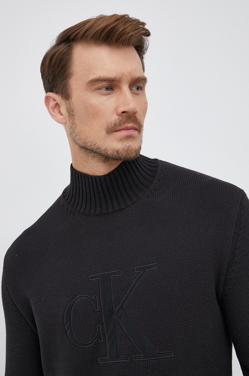 

Пуловер Calvin Klein Jeans мъжки в черно с широко поло, Черен