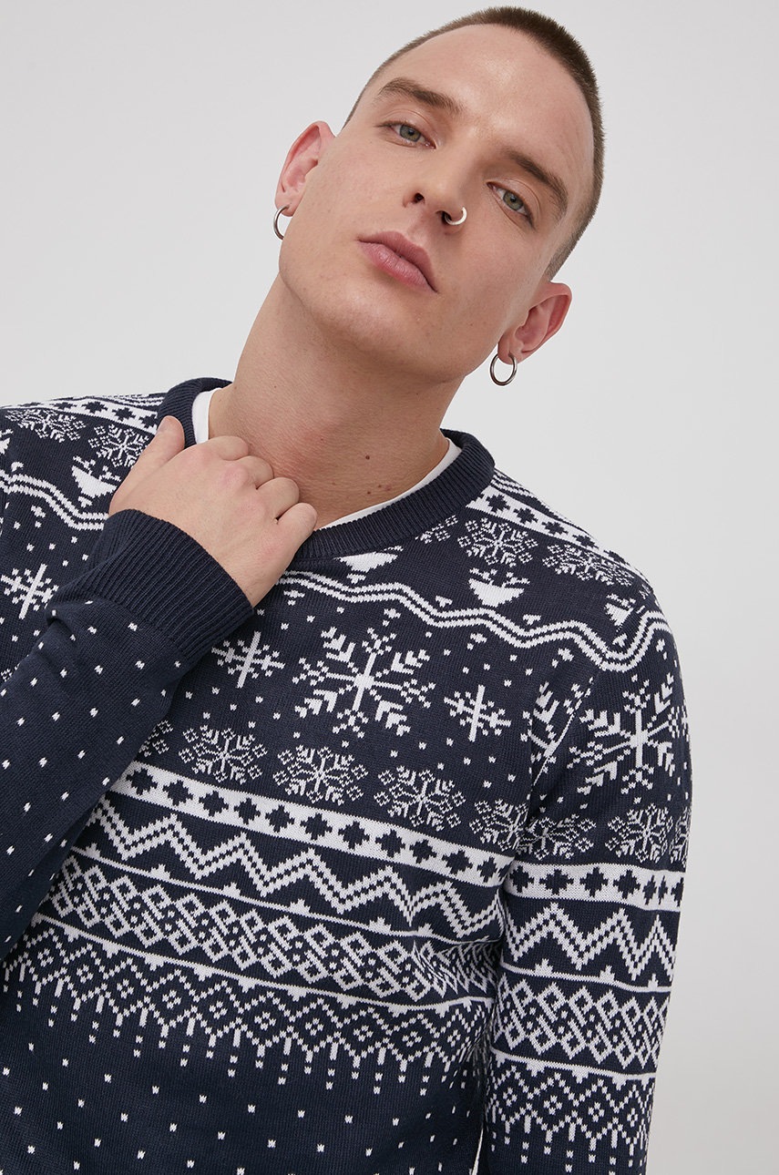 

Пуловер Produkt by Jack & Jones мъжки в тъмносиньо от лека материя, Тъмносин