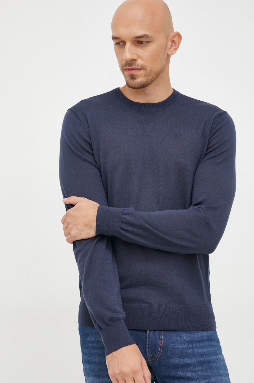 Armani Exchange sweter wełniany kolor granatowy